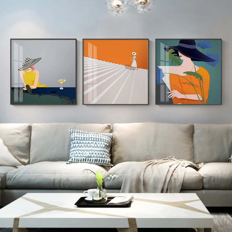

Modern Light Luxury Living Room Decoration Painting Fashion Hat Character Bedroom Mural Nordic Restaurant Hanging