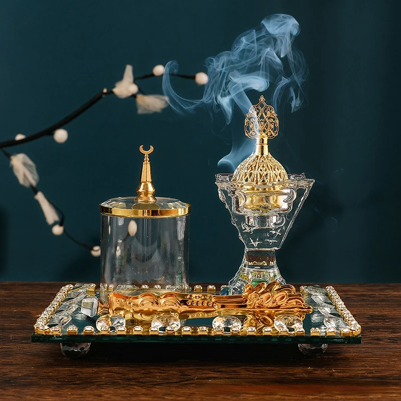 Luxury Crystal Glass Incense Burner Holders Middle East Muslim Censers Sticks Hold for Home Wedding Ramadan Decoration images - 6