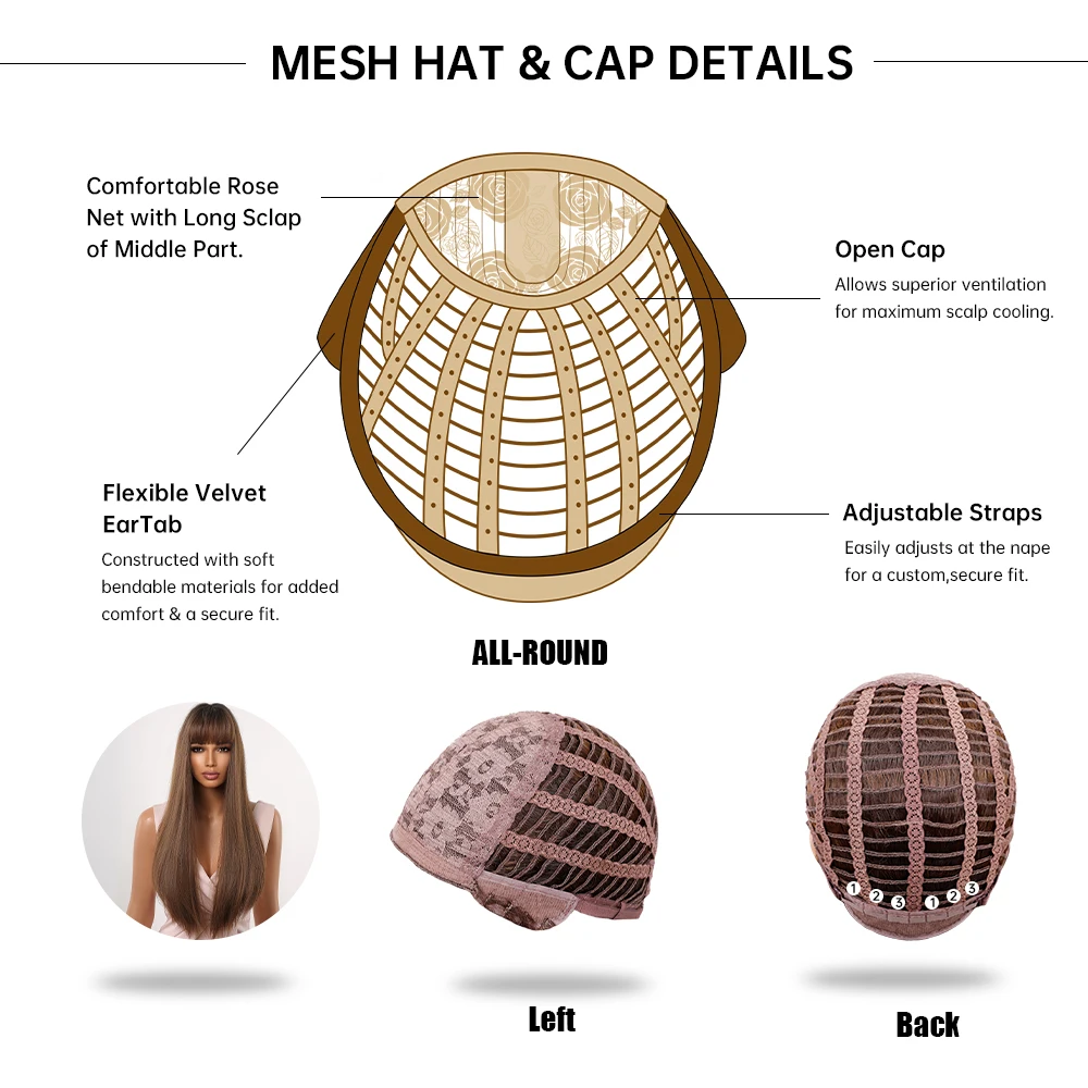 Brown Synthetic Wigs with Full Bangs Long Straight Woman Wigs for Black Women Afro Daily Party Heat Resistant Natural Fake Hair