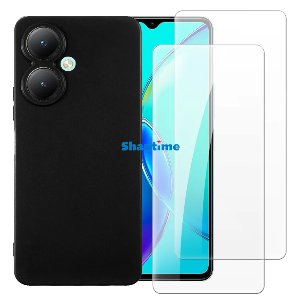 Мягкий чехол + комплект из 2 защитных пленок закаленного стекла для Vivo Y35+ 5G Y35m+ Y35