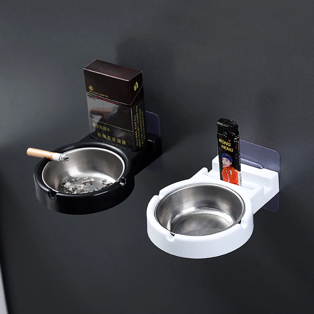 

C2 Stainless Steel Ashtray Wall Paste Simple Household Bar Smoking Room Cigarette Butt Storage Rack Lighter Smoking Accessories