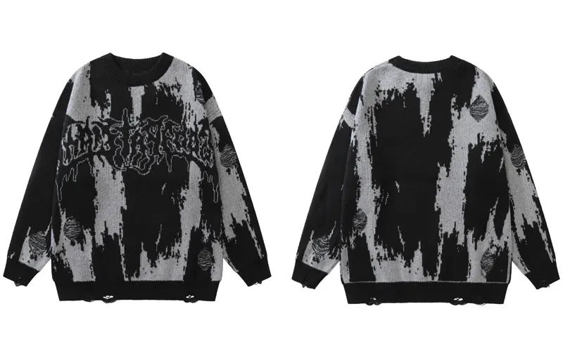 

Hip Hip Ripped Sweaters Grunge Y2K Vintage Knitted Punk Gothic Streetwear Jumpers Sweater Men Women Harajuku Fashion Pullover