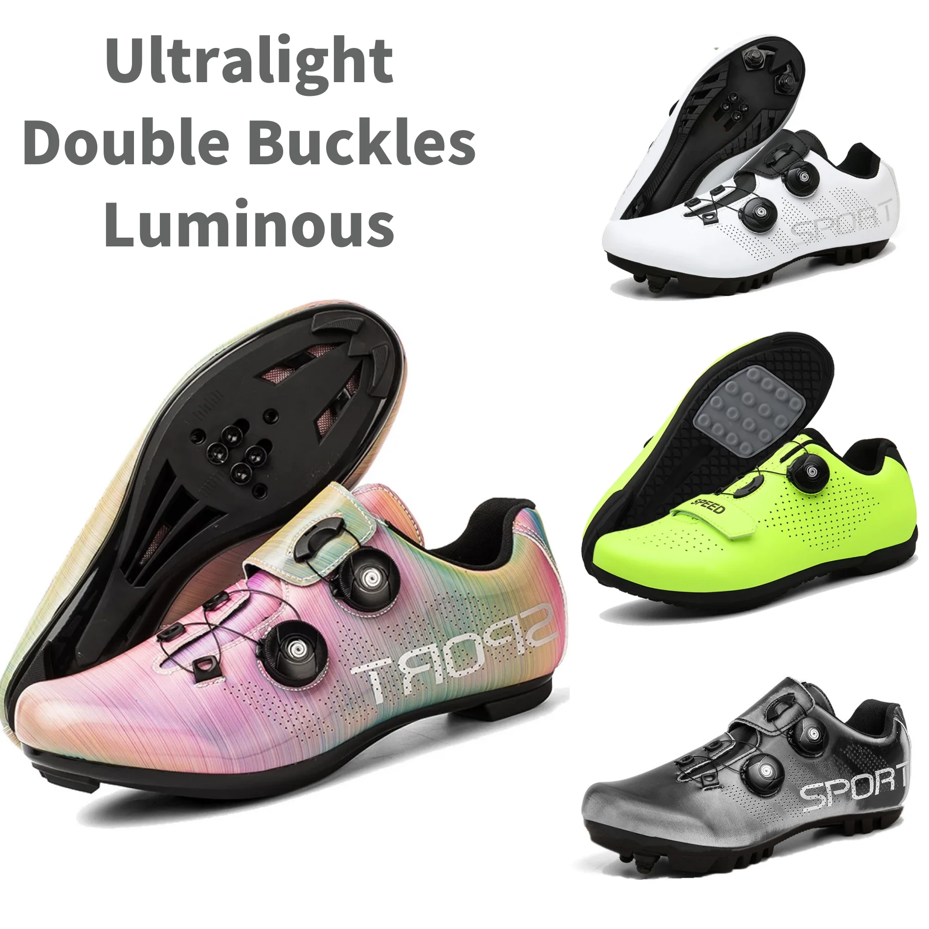 

For Shimano Ultralight Double Buckles Cycling Shoes MTB Luminous Road Bike Shoes Self-Locking Bicycle Cleat Shoes Professional S