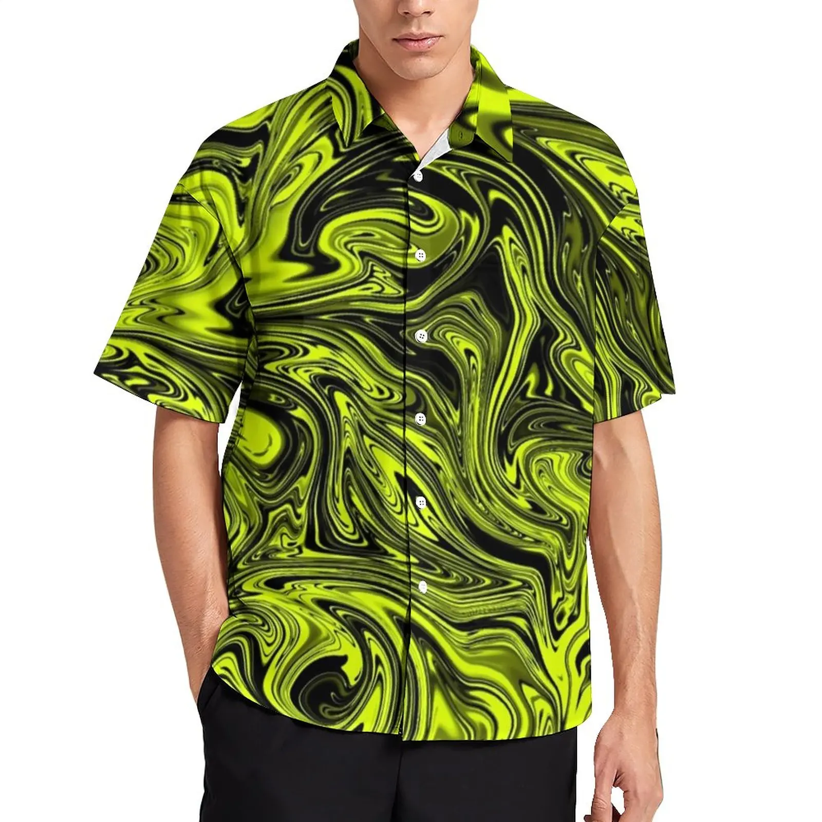 

Yellow Liquid Casual Shirt Abstract Art Print Vacation Loose Shirt Summer Streetwear Blouses Short Sleeve Graphic Oversized Tops