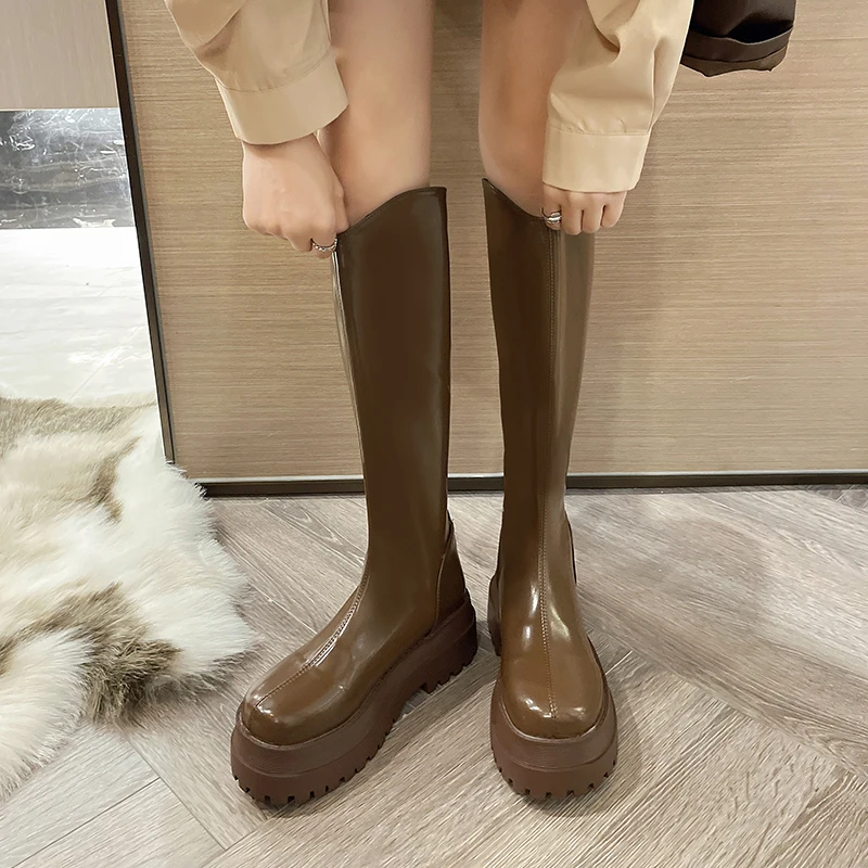 

Женские сапоги на молнии, привлекательные высокие сапоги до бедра на высоком каблуке, женские сапоги выше колена на платформе с круглым нос...