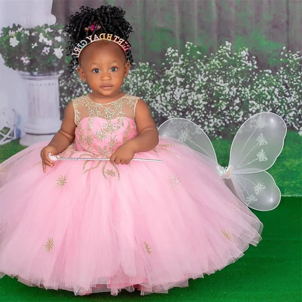 

Милое кружевное розовое платье с цветами для девочек, прозрачное бальное платье с вырезом, маленькие свадебные платья принцессы, для причастия, для конкурса красоты