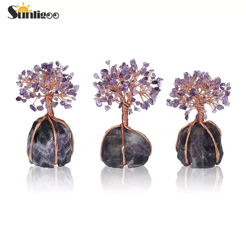

Sunligoo Natural Gemstone Money Trees Amethyst Tree Feng Shui Wealth Ornament Reiki Healing Meditation Crystals For Home Decor