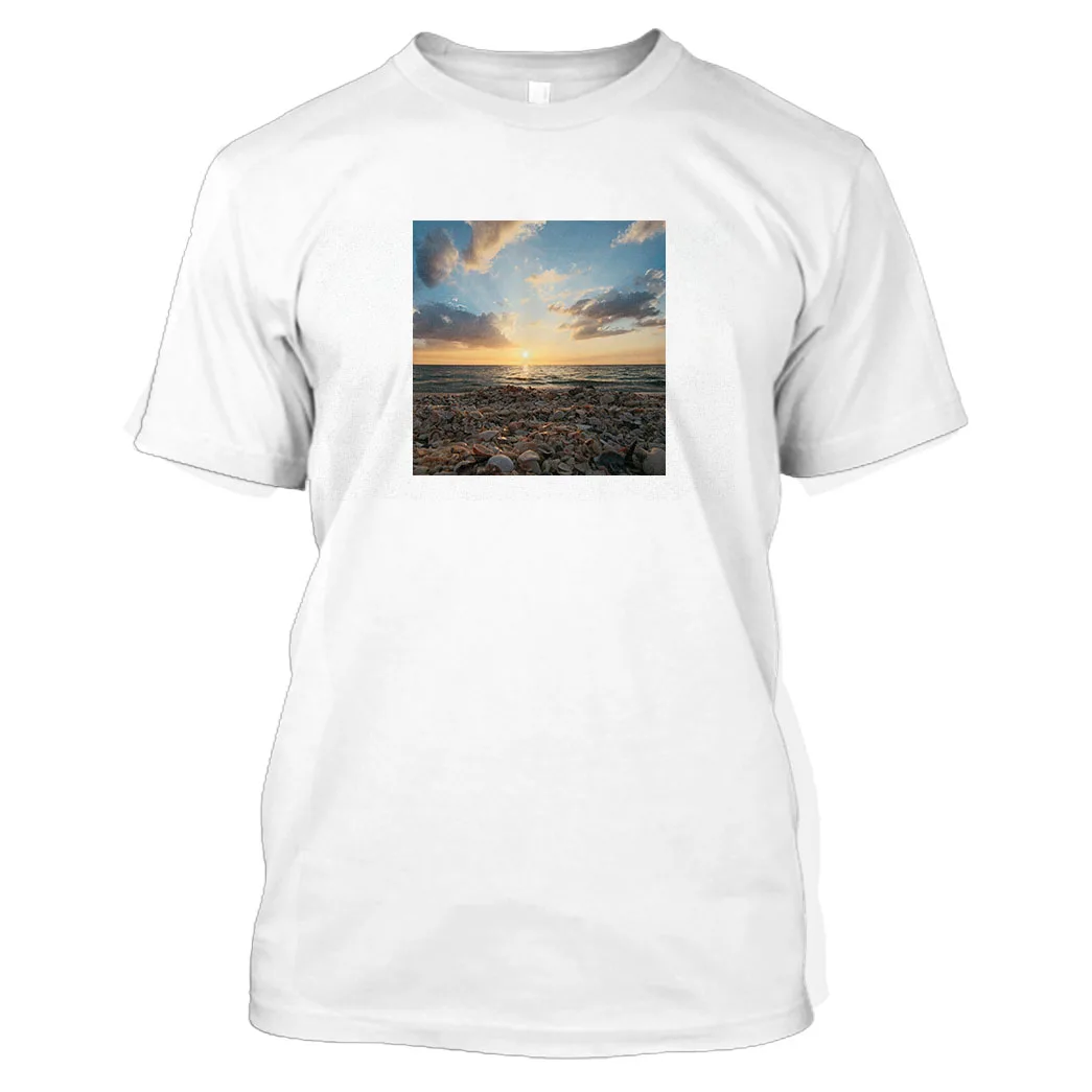 

Футболка мужская с круглым вырезом и коротким рукавом, дышащая удобная уличная одежда с 3D-принтом заката, волны, пляжа, белая