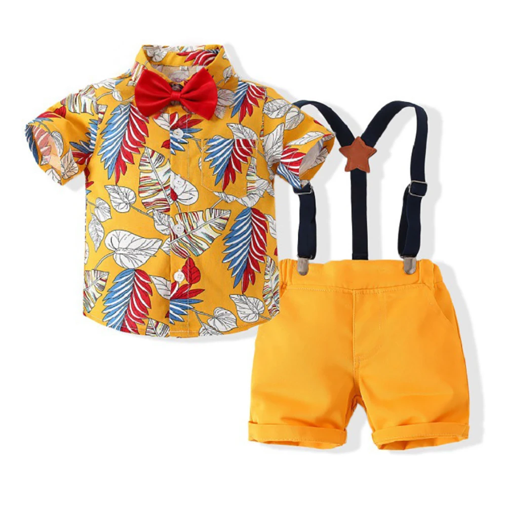 

Summer Toddler Dress Suit Baby Boys Clothes Sets Leaves Bowtie Shirt+Suspender Shorts Gentleman Outfits Suits 1-7T For Summer