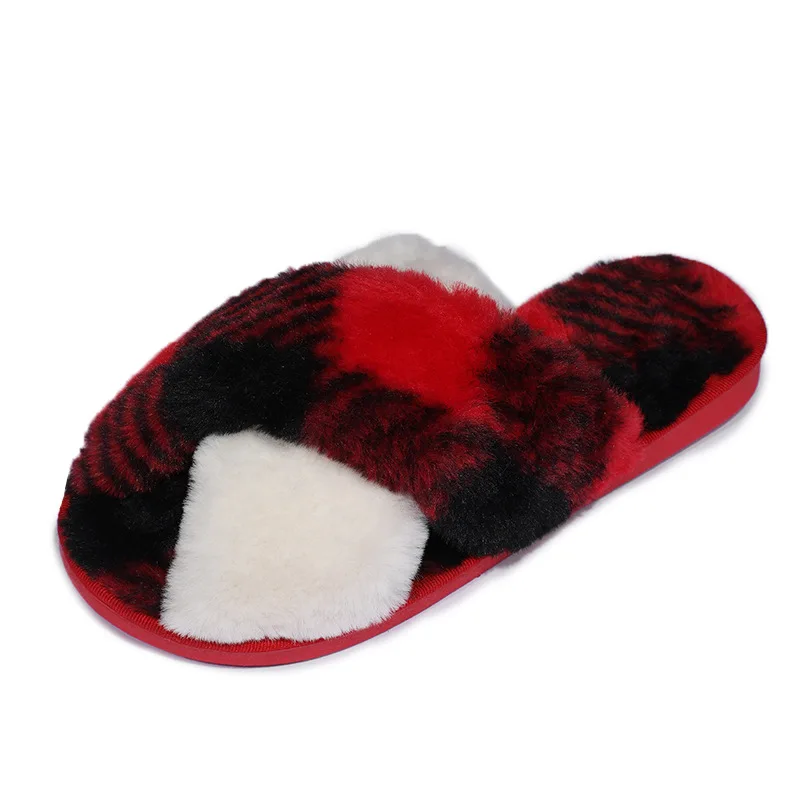 

Popular fashion cross hair slippers women new winter plus size indoor plush flat women's shoes open toe warm cotton slippers43