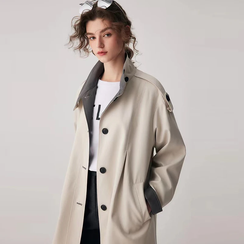 

Trench Coat Women Windcoat Classical Design Dustcoat Solid Turn-down Collar Single Breated Sashes Elegant Style New Fashion
