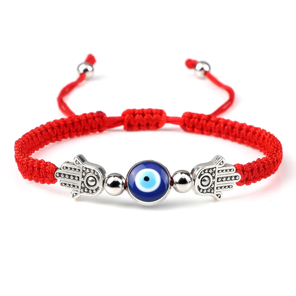 

Classic Blue Turkish Evil Eyes Bracelets for Women Hand of Fatima Lucky Red Braided Rope Chain Bracelets Female Handmade Jewelry