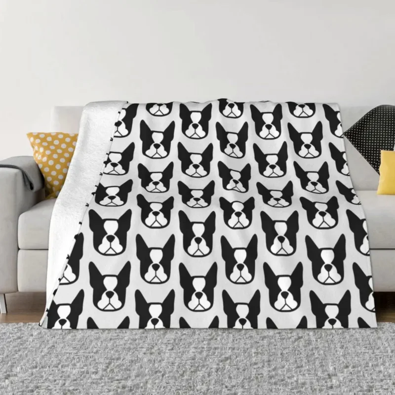 

Boston Terrier face in black and white - bold Boston silhouette - copyright Smooshface United - Boston Terrier gif Throw Blanket