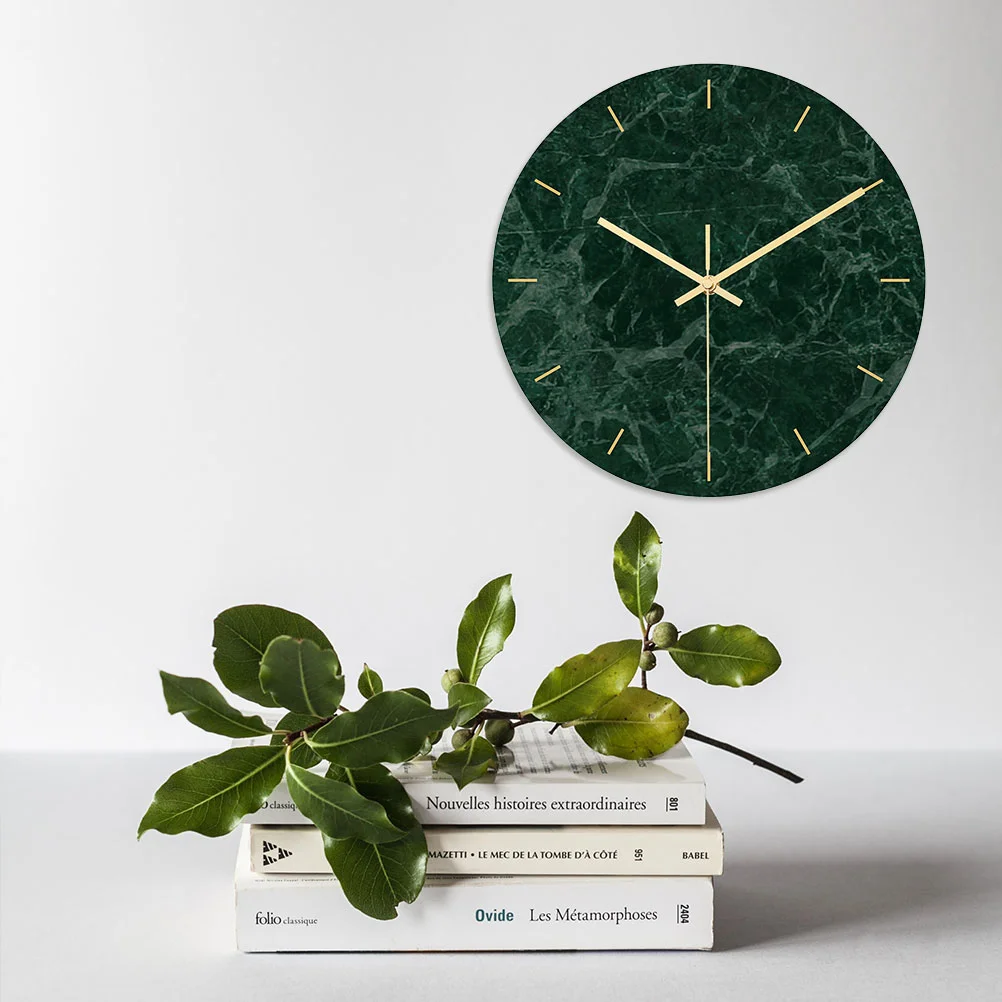 

1pc Modern Wall Clock UV Printing Dark Green Marble Grain Decor Wall Clock Acrylic Clock without Battery for Office