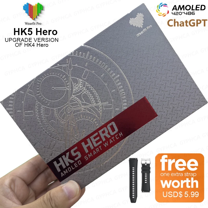

Wholesale HK5 Hero Smart Watch Men with 1.5" Amoled Screen & ChatGPT & SF32LB551 Chip Compass NFC Smartwatch with 2 watchbands