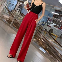 women solid high waist fashion all match casual pants mopping drape korean style elegant thin summer new stylish chic trousers