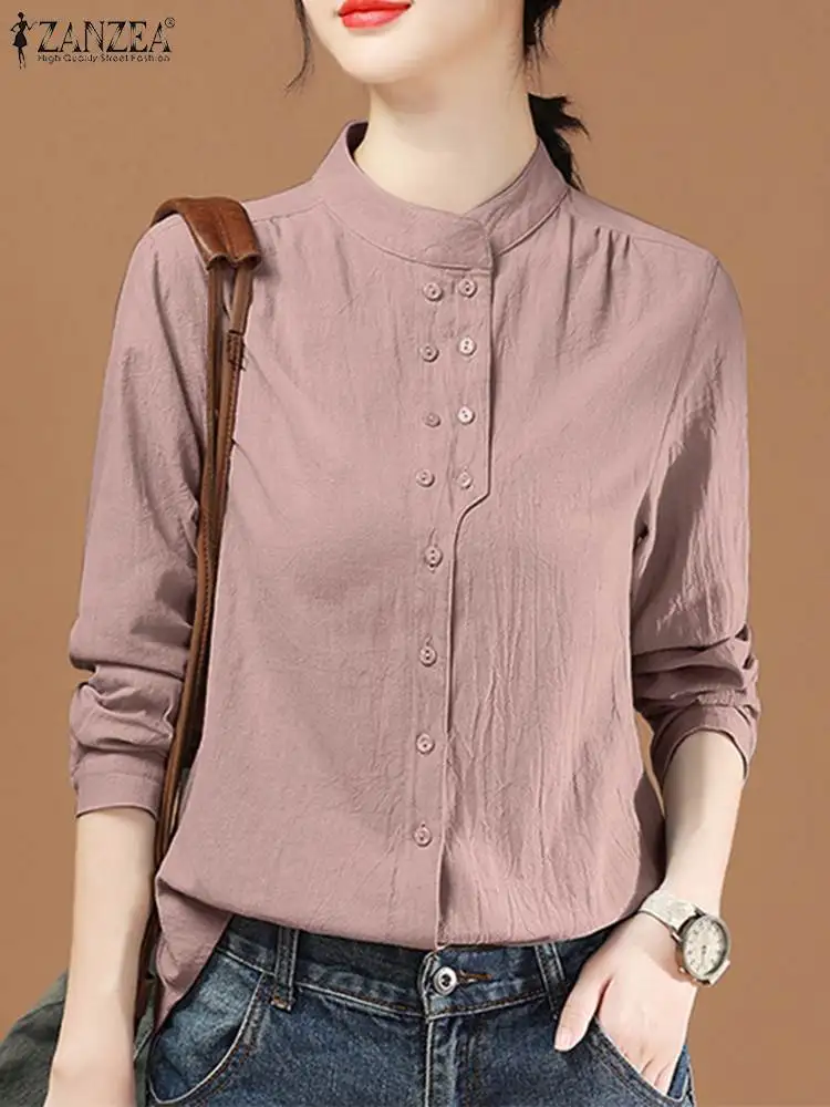 

Рубашка ZANZEA женская оверсайз с длинным рукавом, повседневная однотонная туника, модная офисная Дамская блузка на пуговицах, 2023
