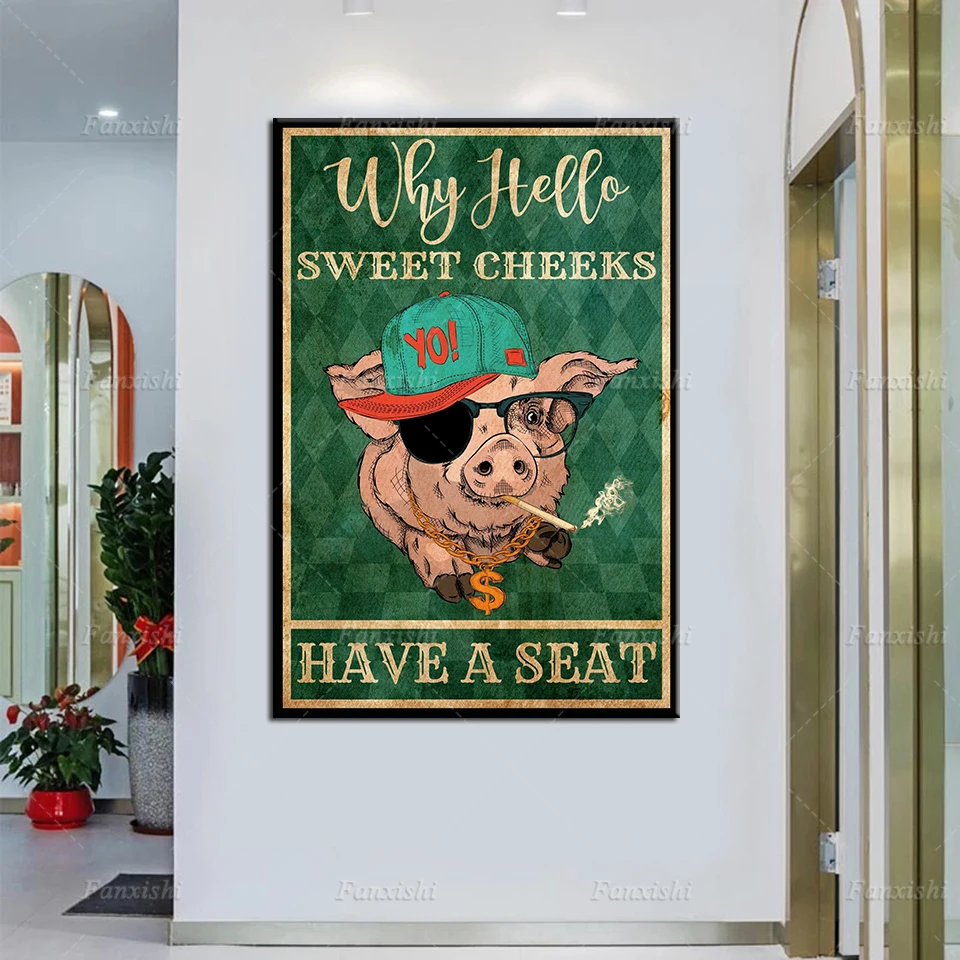 

Nordic Abstract Pig Wall Art Prints Bathroom Vintage Retro Poster Animal Vintage Sign Farmhouse Home Decor Canvas Painting Gift