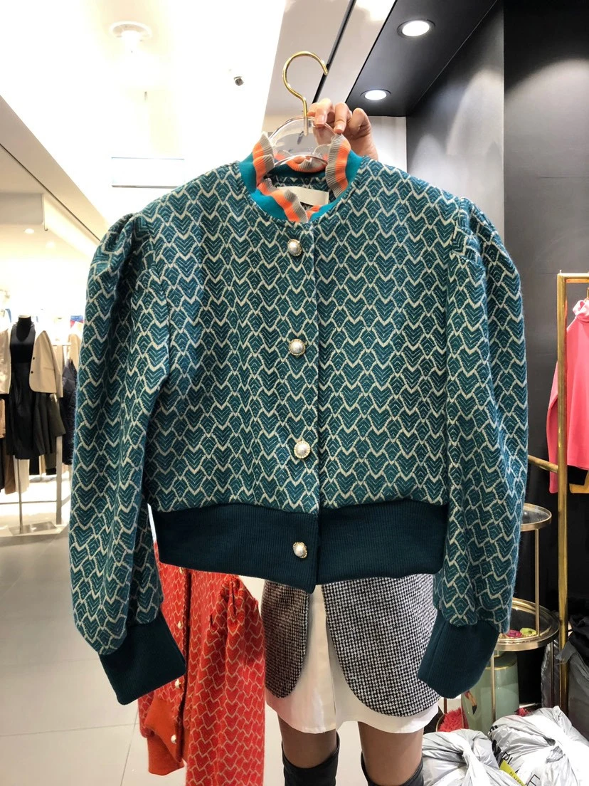 2020 Autumn and Winter New Fashion Lace Stand Collar Collar Pearl Button Loose Short Jacket Ladies Patchwork Warm Queen Jacket