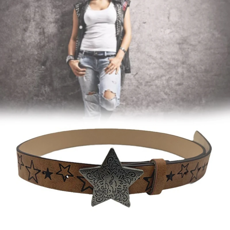 

Engraved Star Waist Belts for Jeans Pants Carving Star for Men Women