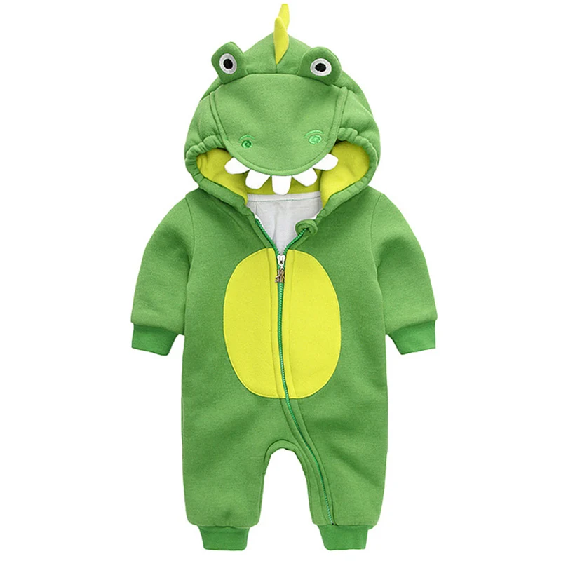 

2022 Baby One-Piece Clothes Fall Winter Cute Dinosaur Style Romper Infant Boys Hooded Outfits Convenient Zipper Design Cotton