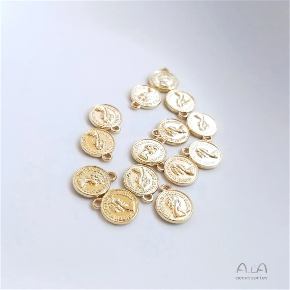 

14K gold coin pendant Queen Elizabeth head round brand small pendant diy string first jewelry accessories