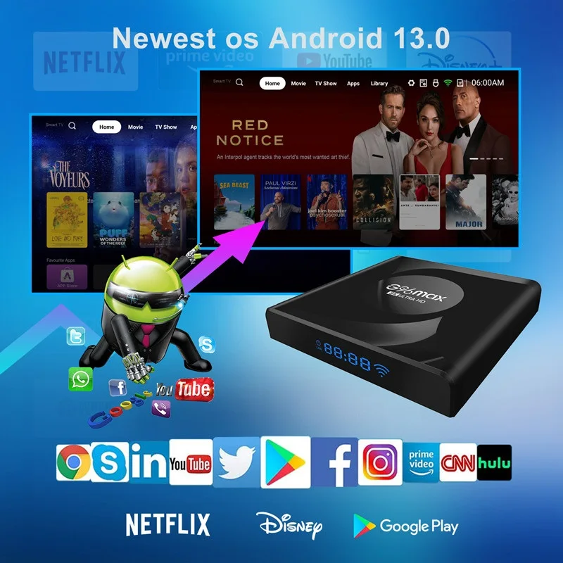 

Приставка Смарт-ТВ G96max R8, Android 13 8K HD WIFI6, ТВ-приставка BT5 OTA, обновленная IPTV RK3528 четырехъядерная 64-битная ТВ-приставка Mali450 MP2 Android