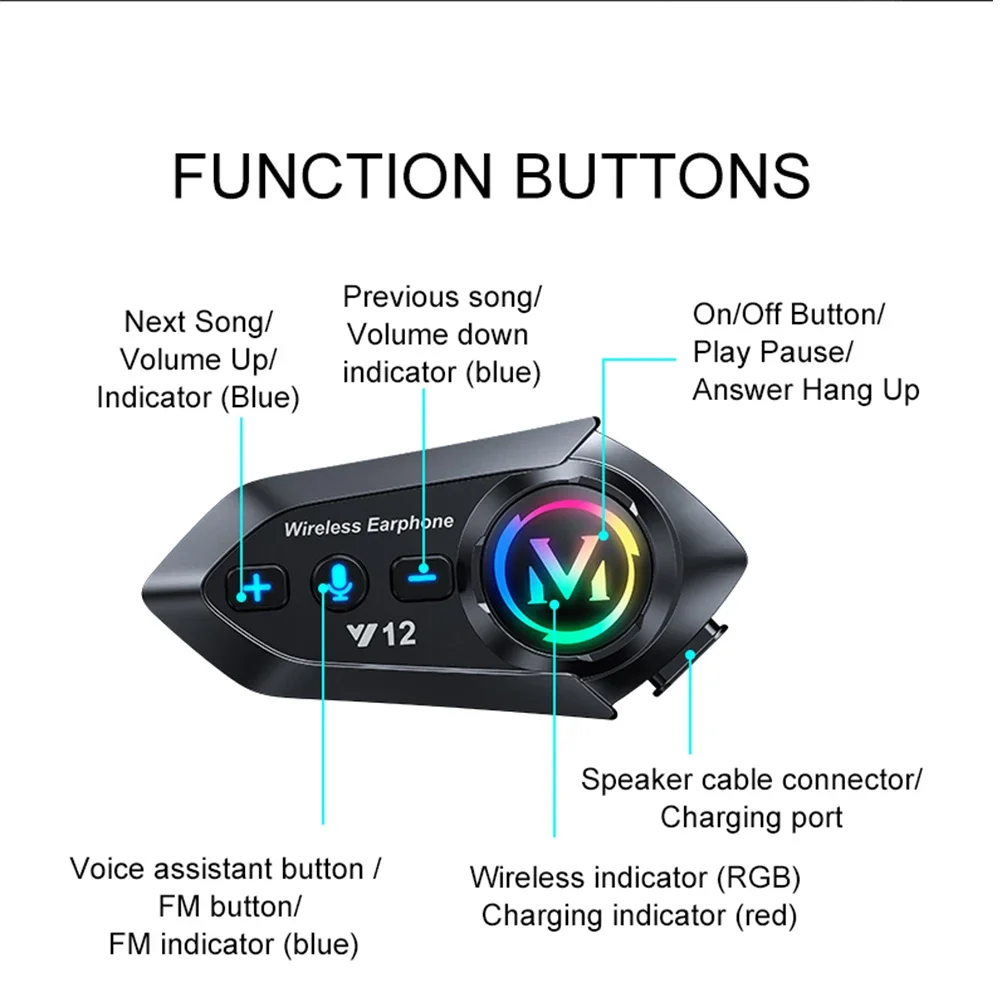 Беспроводная Bluetooth 5.4 гарнитура для мотоциклетного шлема с функцией громкой связи, водонепроницаемые наушники, MP3-плеер, динамик для мотоцикла (art.: 3920dbced4913) - 3920dbced4913