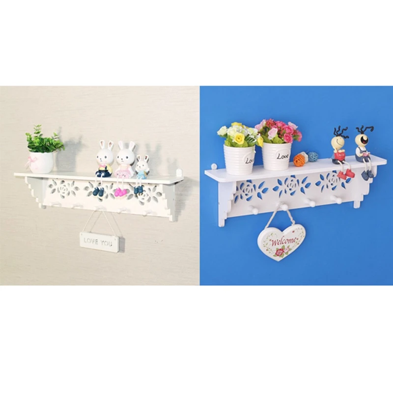 

Sweet Home Shelves Filigree Style Cut Out Design Wall Shelf Candle Home Hat Key Storage Holder Hooks Rack Hanger