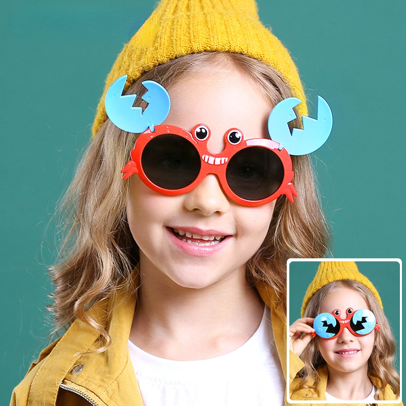 

Cool Cartoons Crab Baby Kids Sunglasses Girls Boys Flip Up Sun Glasses Funny Child Shades Unbreakable Soft Frame Oculo