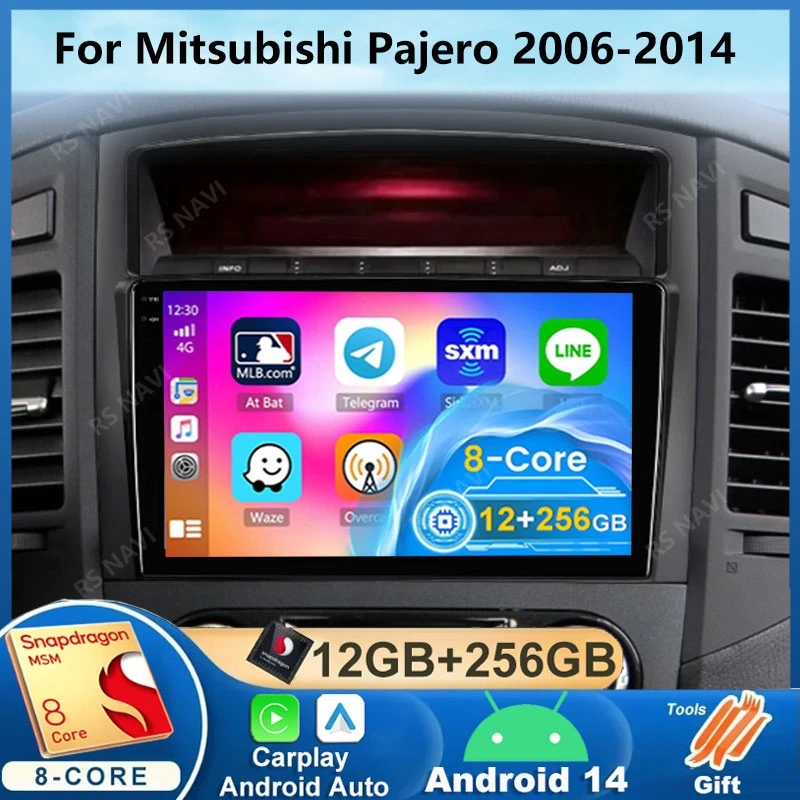 Автомобильный мультимедийный видеоплеер Android 14 для Mitsubishi Pajero 4 V80 V90 2006-2014 Carplay
