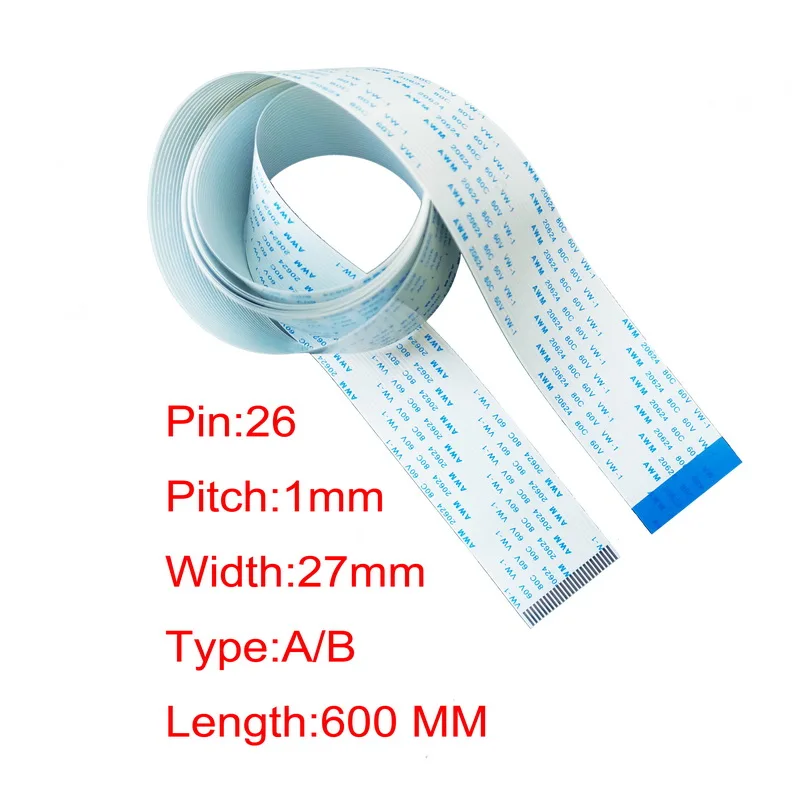 

5 шт., 26 контактов, шаг 1 мм, гибкий плоский кабель FFC FPC, 600 мм, 60 см, тип A B AWM 20624, 80C, 60 В, VW-1