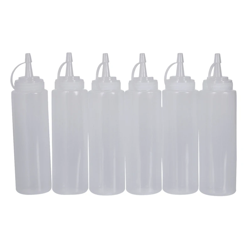 

6X Clear White Plastic Squeeze Sauce Ketchup Cruet Oil Bottles 8Oz