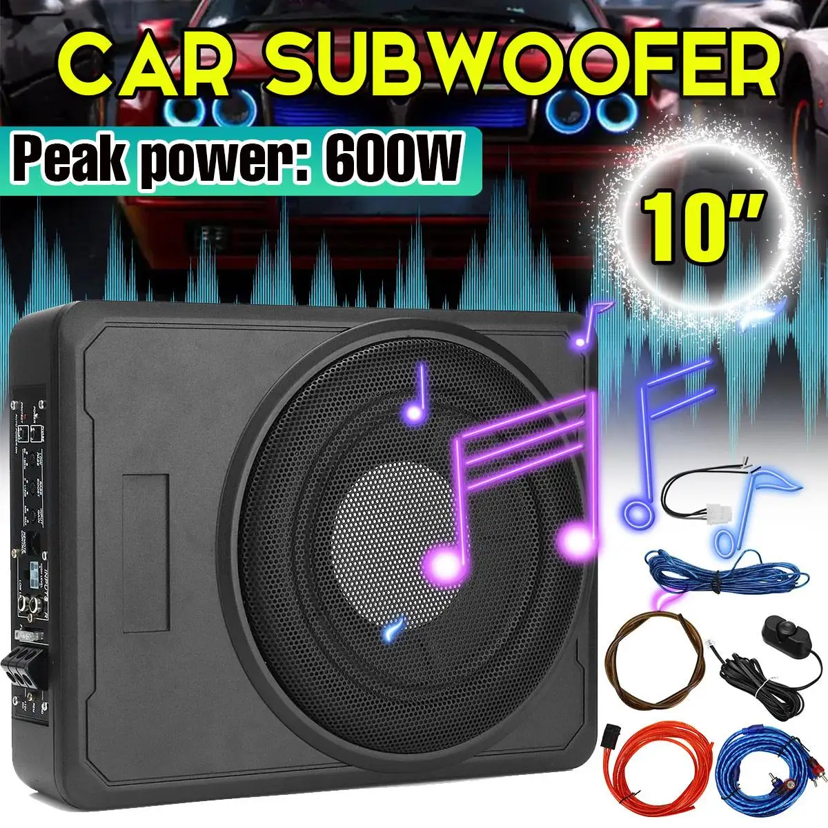 

Автомобильный сабвуфер 12 В, 600 Вт, 10 дюймов, тонкий Hi-Fi Низкочастотный усилитель мощности под сиденьем, усилитель мощности, динамик, аудиопро...