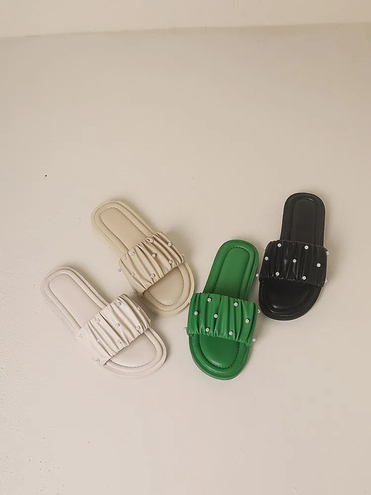 

Сланцы женские на резиновой подошве, Мягкие Шлепанцы с бусинами, удобная Роскошная Массажная обувь для отдыха, Повседневные базовые тапки и...