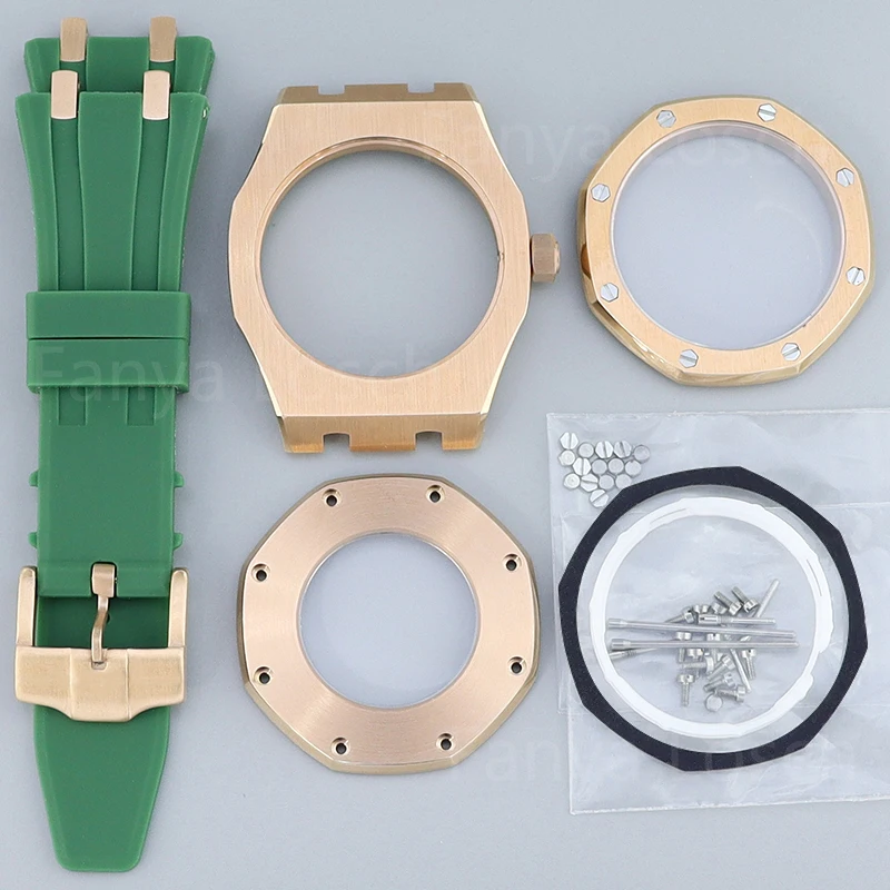 Часы из розового золота 41 мм восьмиугольные резиновые браслеты сапфировые