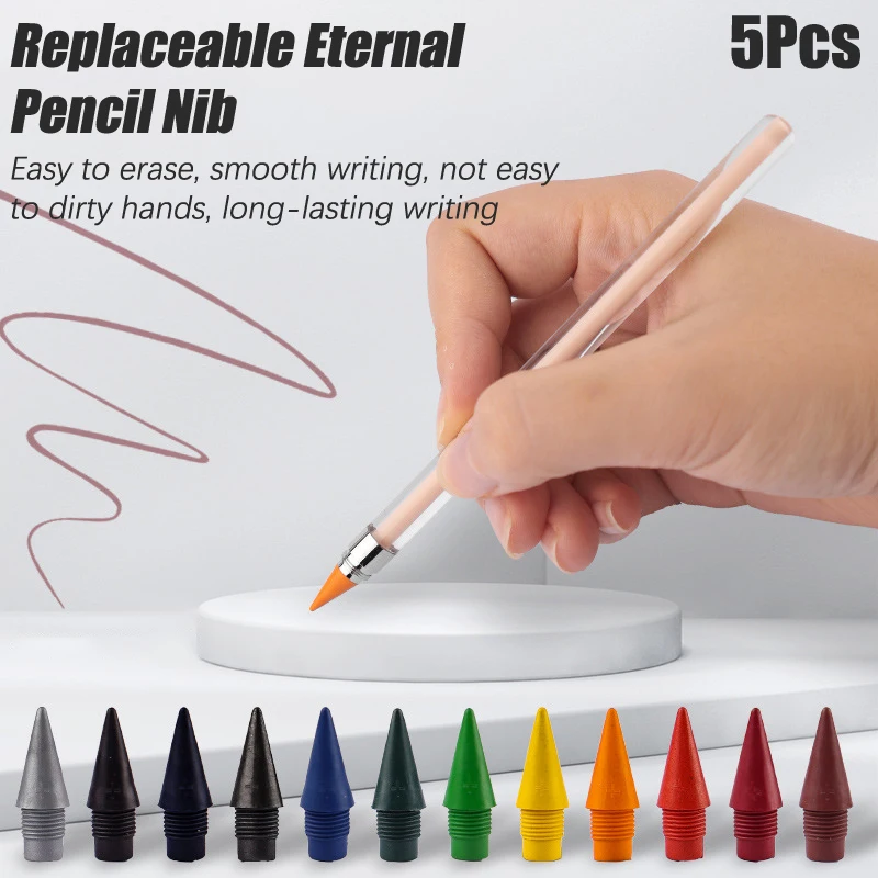 

5Pcs Colorful Replaceable Eternal Pencil Nib No Ink HB Pencil Writing Accessories Art Sketch Stationery Kawaii School Supply