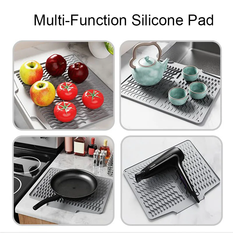 Сушилка для посуды Силиконовый коврик Нескользящий Кухонный сушки Коврики стола