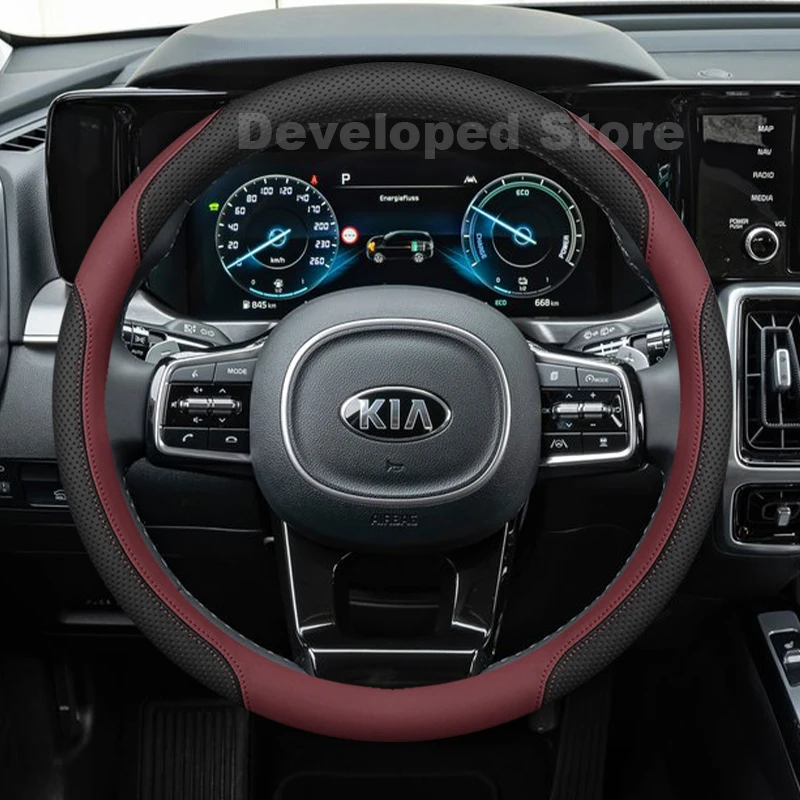 Фото Чехол на руль автомобиля для Kia Sorento UM MK2 XM 2024-2008, RIO 2/3/4, кожаный, аксессуары для Kia Sorento №2