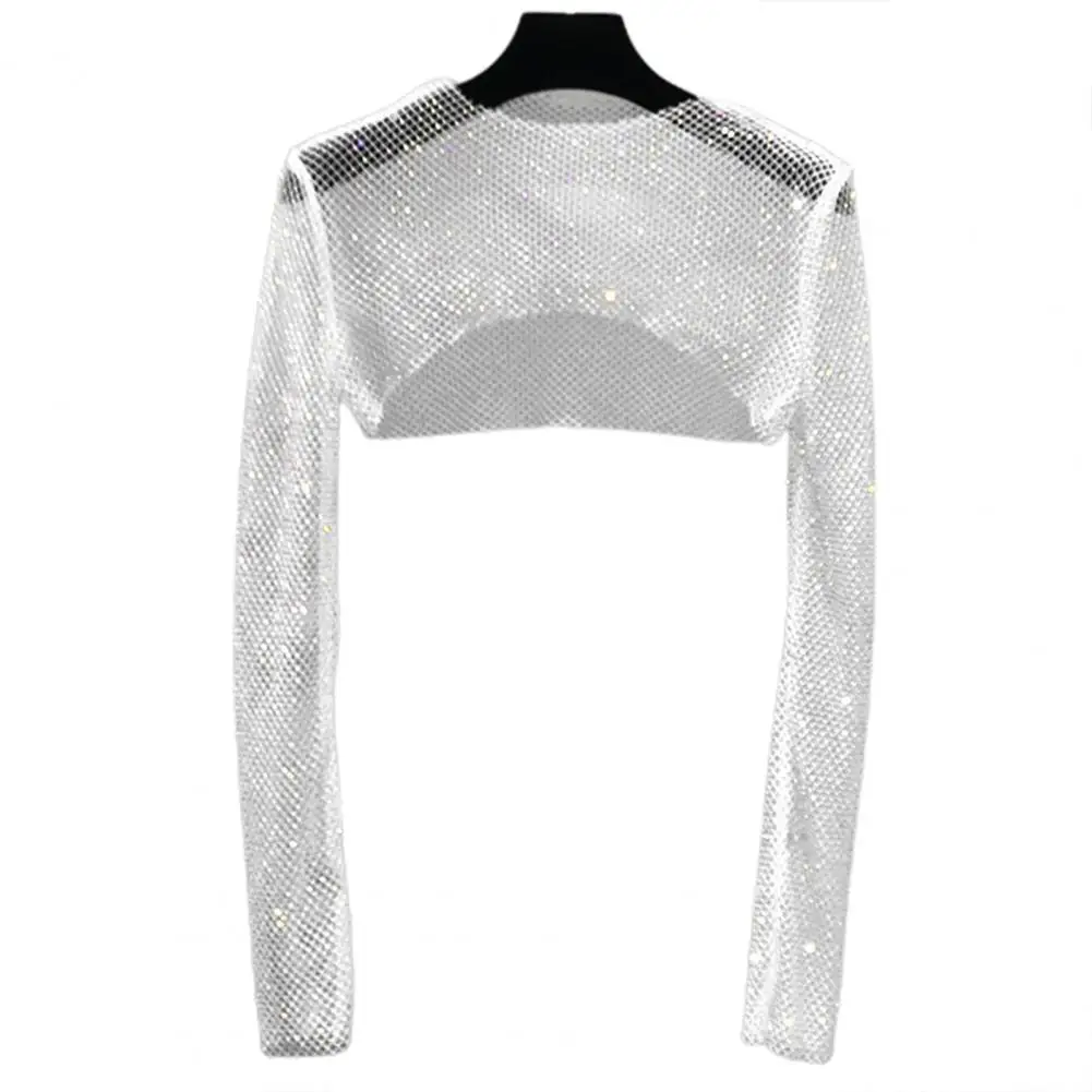 

Dance T-shirt Chic Breathable O-Neck Fashion Cool Women Mesh Blouse Streetwear Dance Cover Up Shawl Top