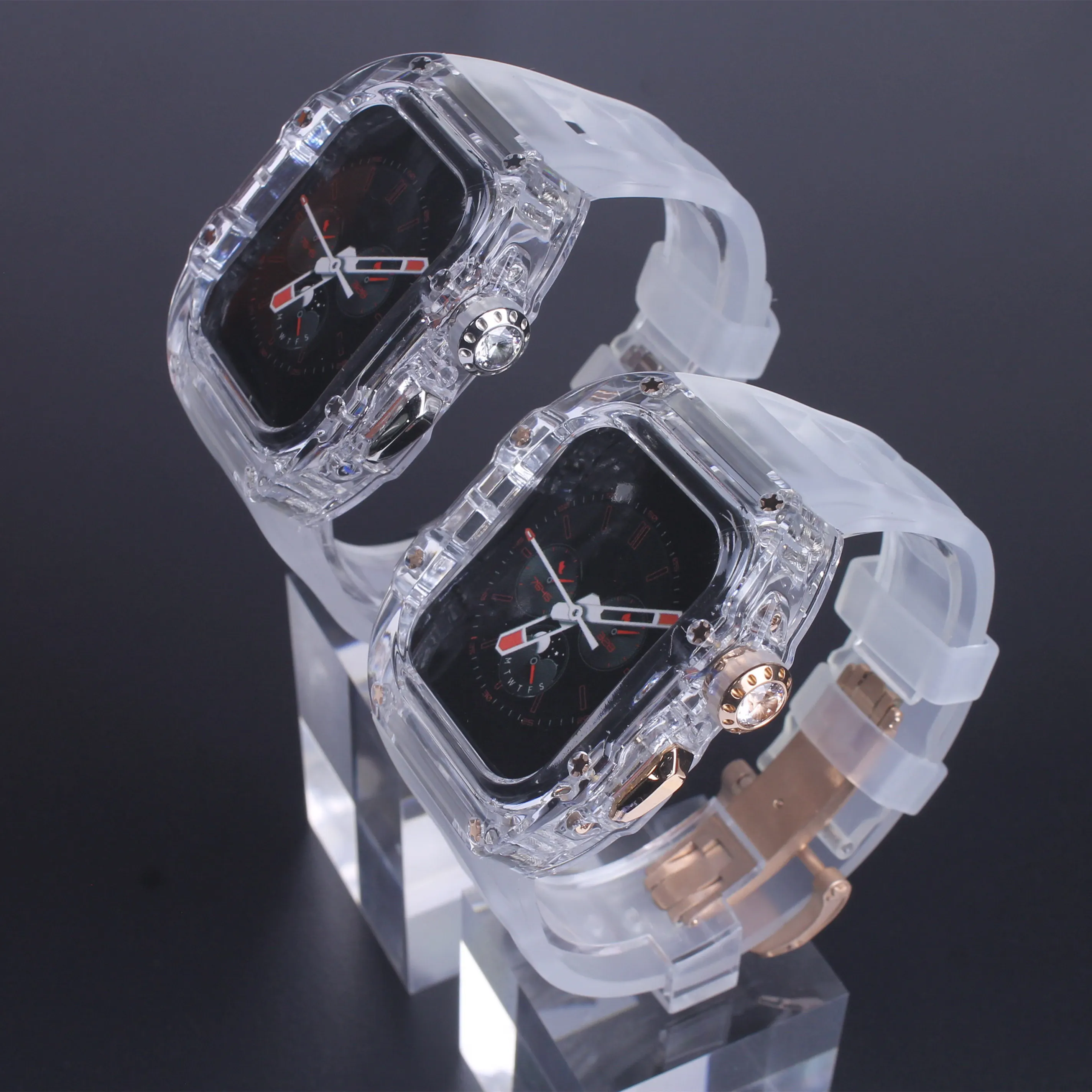 Transparent Mod Kit Case For Apple Watch 49mm 45MM 44MM Fluororubber Band For iWatch Series Ultra 8 7 6 5 4 SE Silicone Strap