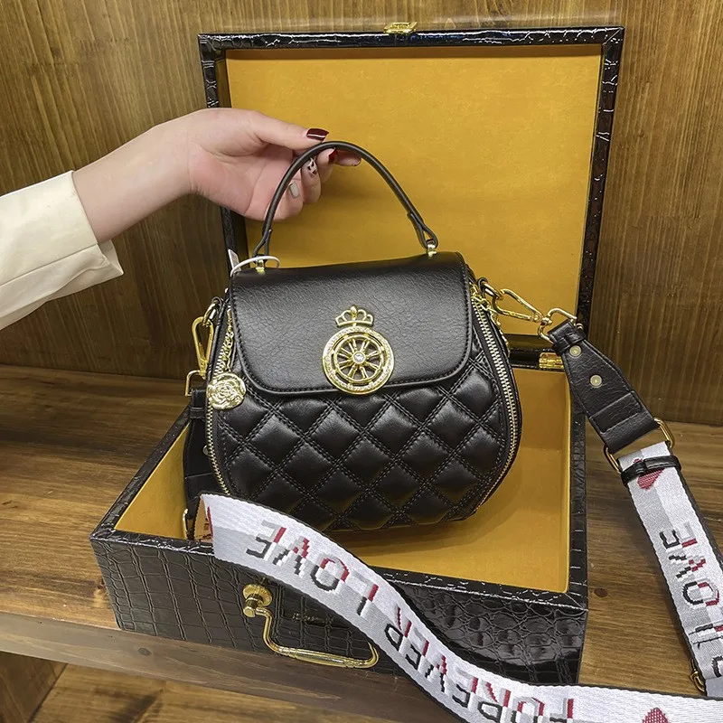 

100% First Layer Cowhide Ladies Saddle Bag 2022 New Rhombus Pattern Shoulder Messenger Bags Luxury Designer Purses and Handbags