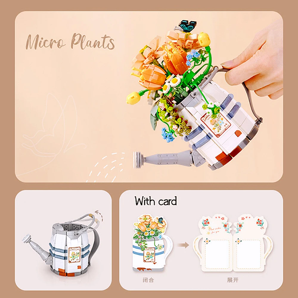 МИНИ-идеи лейка для цветов строительный блок в горшке MOC креативный букет