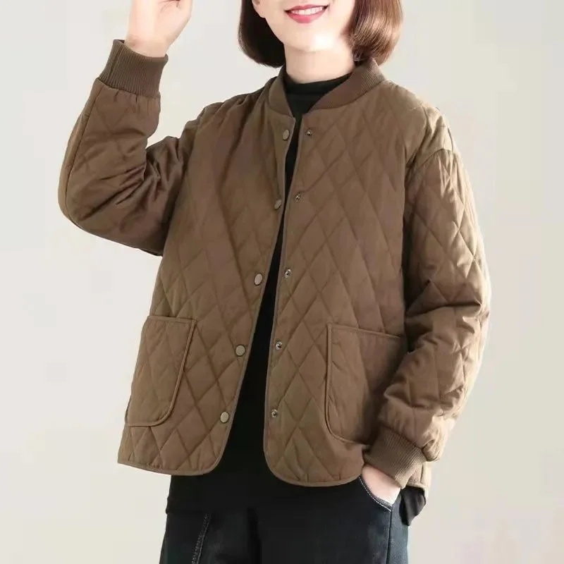 Solid Color Retro Down Cotton Coat Female Diamond-Shaped Fashion Simple Casual 2022 Winter New All-Match Top Coat Women's Tide W