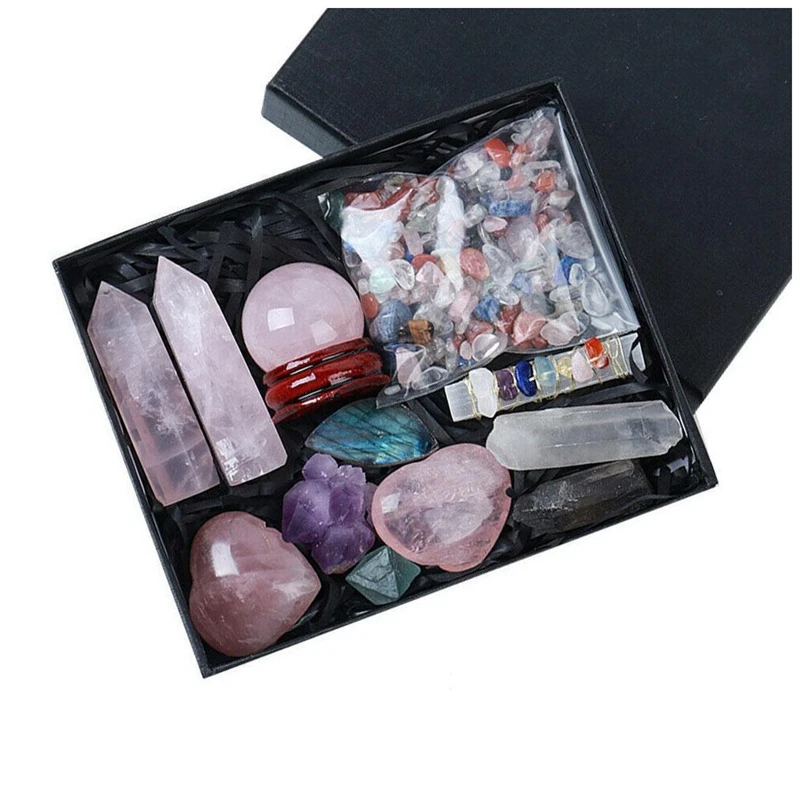 

1 Box Natural Crystal Set Rough Gems Stone Gravel Mineral Specimen Healing Polishing Stone Set Birthday Gift