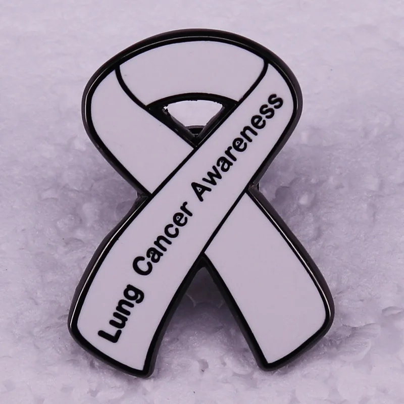 

Lung Cancer Awareness White Ribbon Letter Metal Enamel Backpack Bag Lapel Badge Brooch Pin