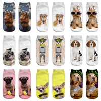 3pairs 3d print pattern cartoon dogs women men socks cute animal unisex short socks creative funny colorful happy low ankle sox