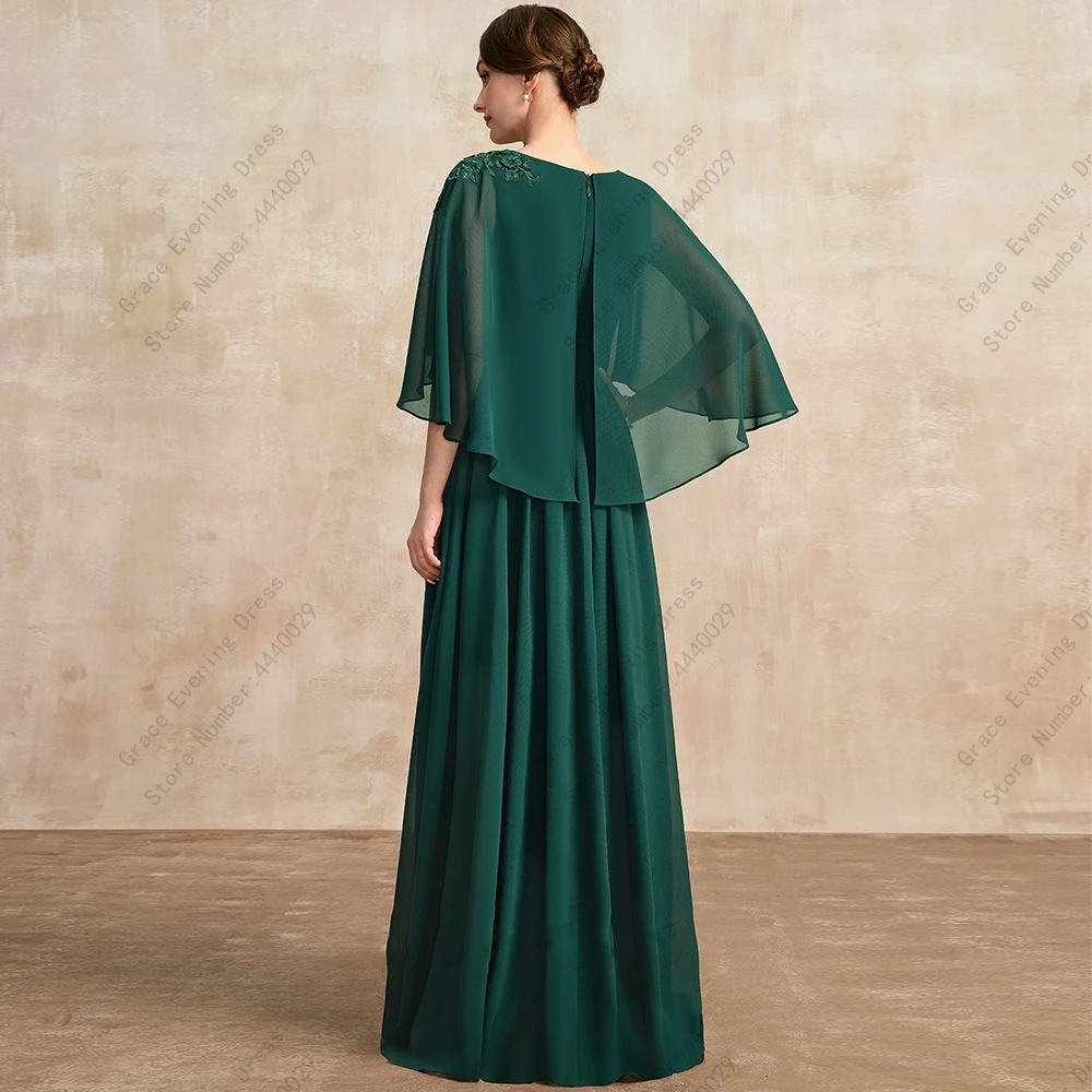 Фото Simple Green Chiffon Mother of Bride Dresses for Women 2023 Summer New Beach Wedding Party Gown with Lace Sequined Вечернее плат №2