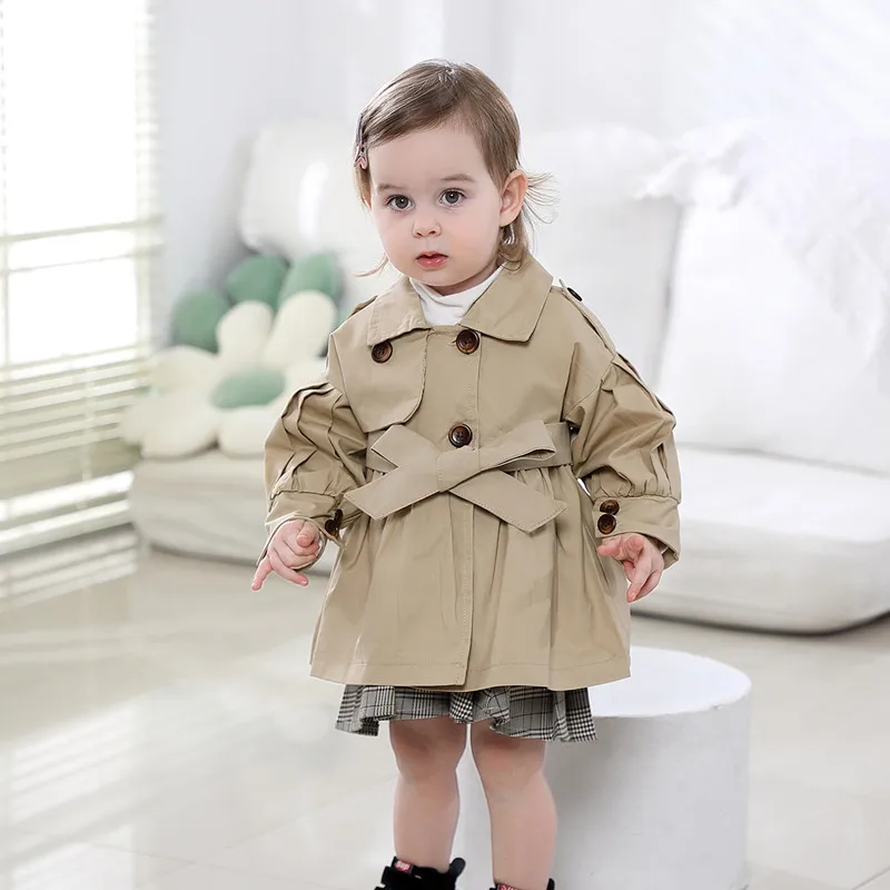 

Куртка для девочек, ветровка, детская одежда, длинный весенний Повседневный модный Тренч для девочек, новый стиль 2023, английские пальто, хлопковый осенний Тренч