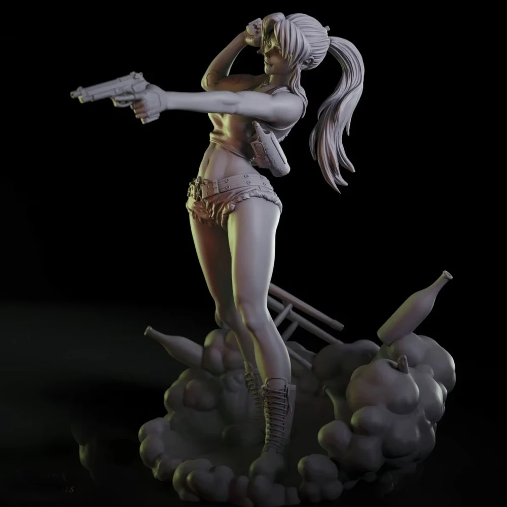1:24 Женский пистолет-воин 3d печатная модель неокрашенная фигурка из смолы